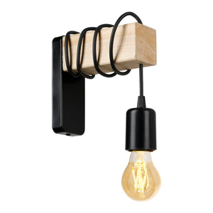 Vägglampa Chelmsford E27 Metall Massivträ Svart / Träutseende [lux.pro]