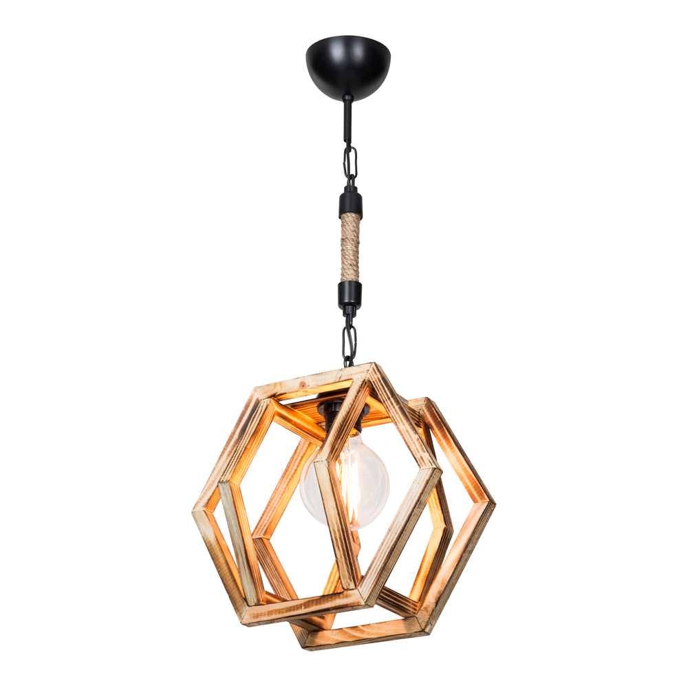 Hänglampa Cheltenham E27 Metall Massivträ Jutesnöre Svart / Trälook / Jutefärg [lux.pro] - premiumXL