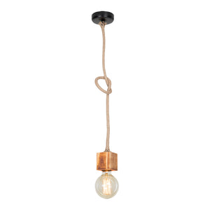 Pendellampa Corby E27 metall massivt trä juterep svart / träutseende / jutefärger [lux.pro]