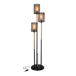 Golvlampa Exeter 3xE27 Metall Jutesnöre Svart / Jutefärgad [lux.pro]