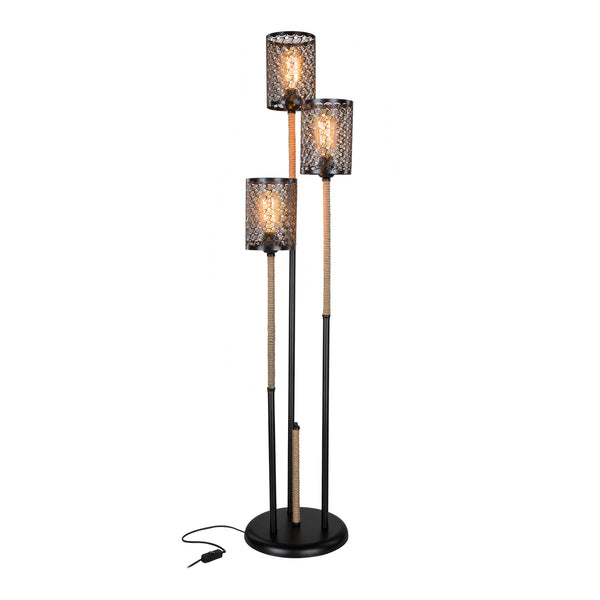 Golvlampa Exeter 3xE27 Metall Jutesnöre Svart / Jutefärgad [lux.pro]