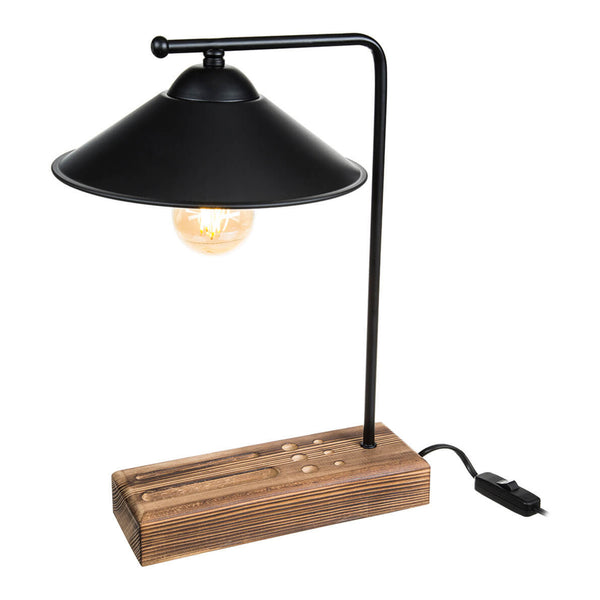 Bordslampa Folkestone E27 massivt trä metall svart / trä [lux.pro]