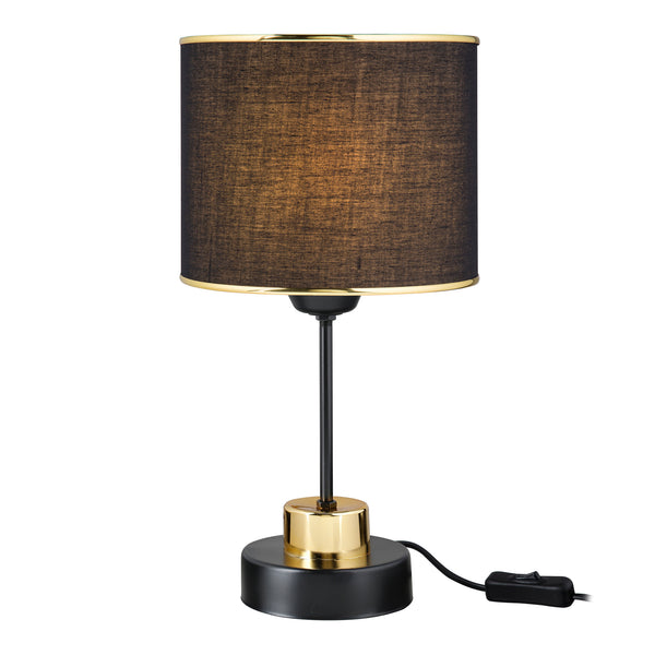 Bordslampa Gravesend E27 Metall Textil Svart / Mässingsfärgad [lux.pro]