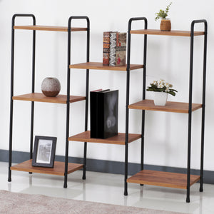 Fristående hylla Birkerød med 8 hyllplan 100 x 110 x 30 cm Svart / Valnöt-look [en.casa]