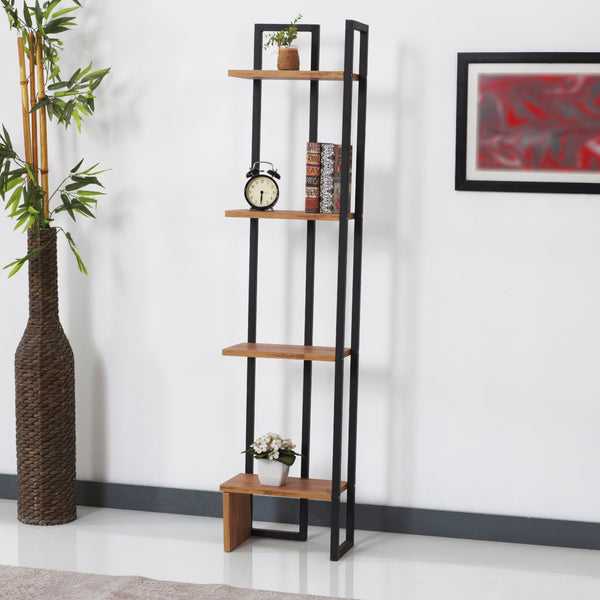 Stående hylla Bjergsted med 4 hyllplan 150 x 36 x 21 cm svart / valnötsutseende [en.casa]