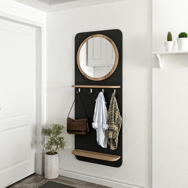 Garderobspanel Helsinge med spegel 150x60x15 cm svart [en.casa]