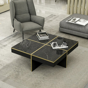 Soffbord Fjerritslev 35x90x90 cm marmorlook svart [en.casa]