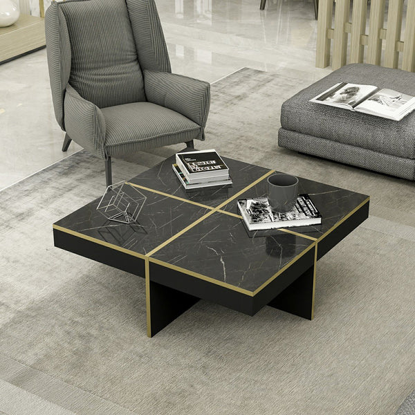 Soffbord Fjerritslev 35x90x90 cm marmorlook svart [en.casa]