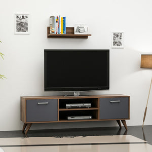 TV-bord med vägghylla Haderslev valnötlook / antracit [en.casa]