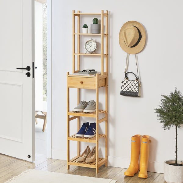 Hylla Siilinjärvi med låda bambu 163x33x28 cm [en.casa]