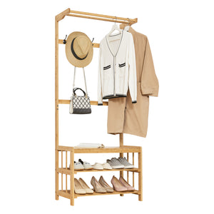 Klädhängare med bänk Tornio klädstativ 168x70x35 cm bambu [en.casa]