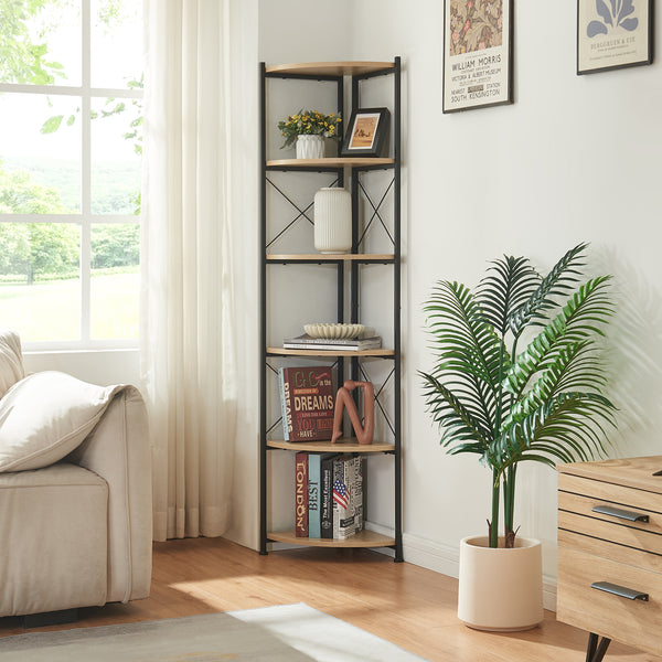 Växtställ Ulfborg 6 hyllor 160x30x30 cm Svart/Eklook [en.casa]