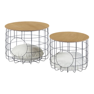 Bordsset i rotting Haapajärvi i set om 2 med kattgrotta [en.casa]