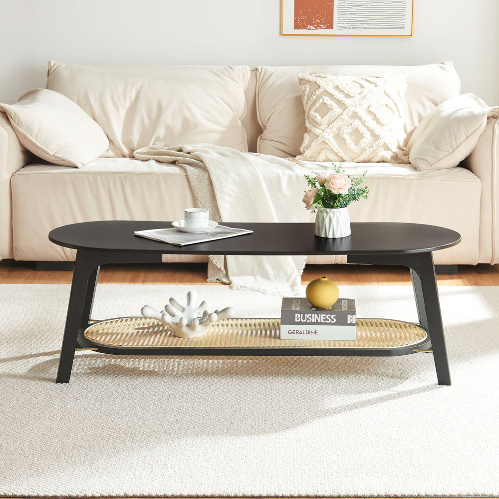 Soffbord Taivalkoski 120x43x40 cm Svart/Rattanlook [en.casa] - premiumXL