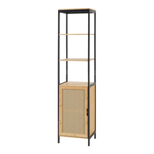 Högskåp Tervola 172x40x35cm Bambus Svart [en.casa]