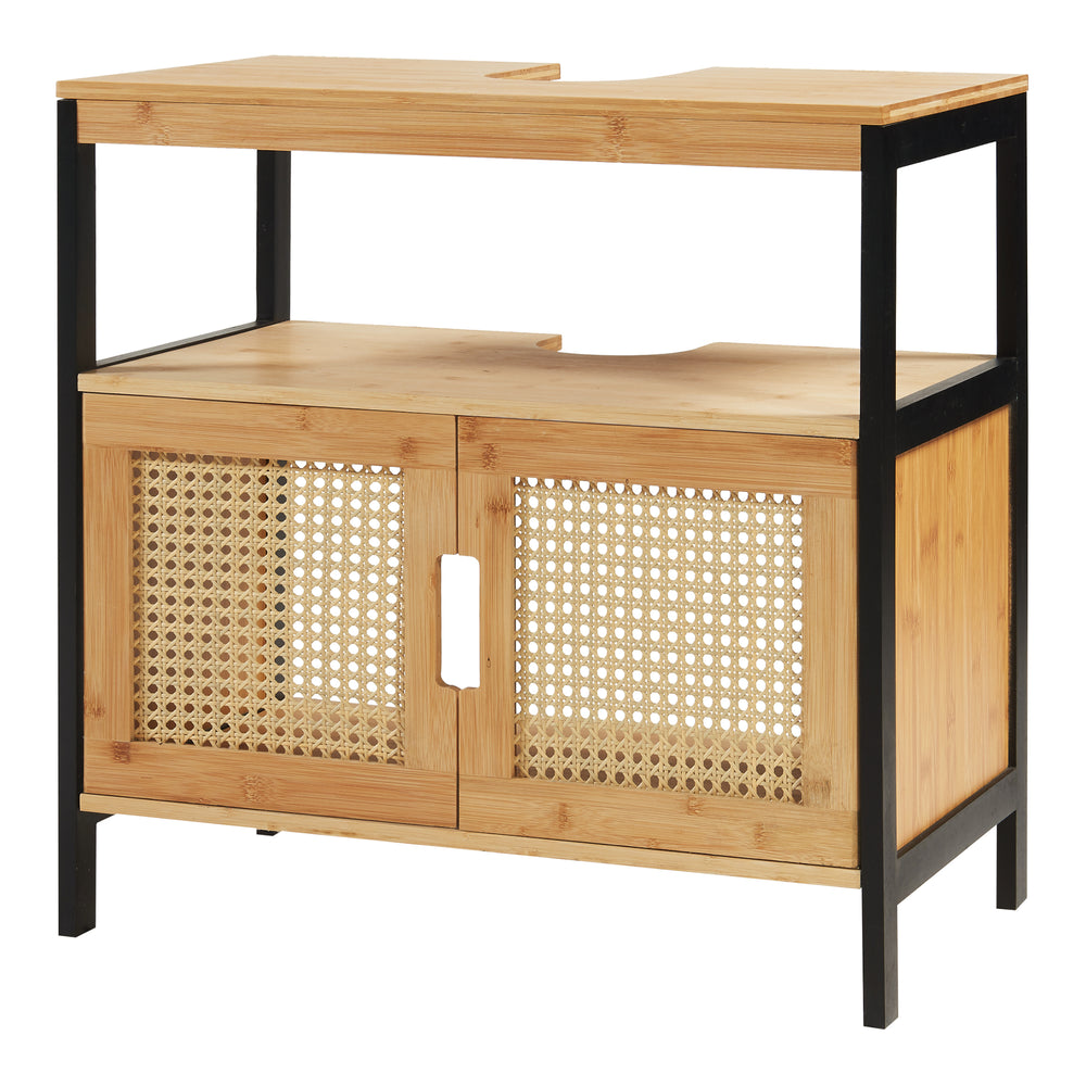 Tvättställsskåp Tervola 60x60x35 cm Svart/Bambu [en.casa] - premiumXL