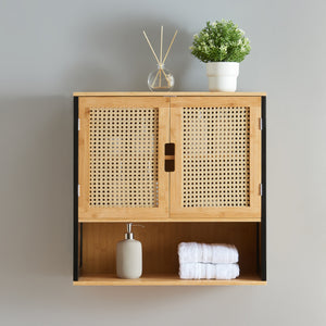 Badhängskåp Tervola 60x60x20 cm Svart/Bambu [en.casa]