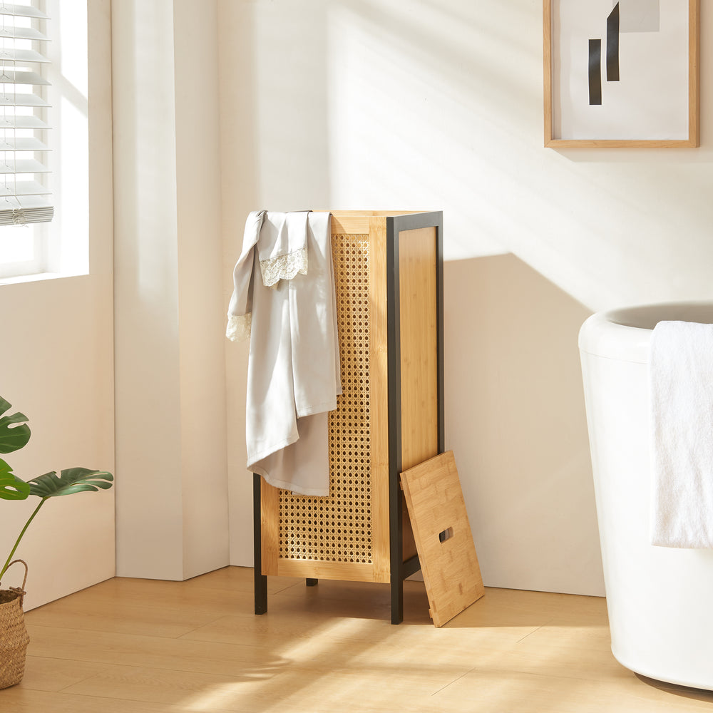 Tvättkorg Tervola 51 L Svart/Bambu [en.casa] - premiumXL