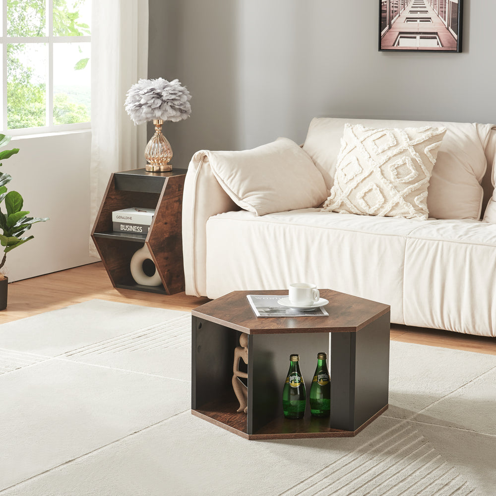 Sats med soffbord Molde 2 delar Svart/Valnötslook [en.casa] - premiumXL