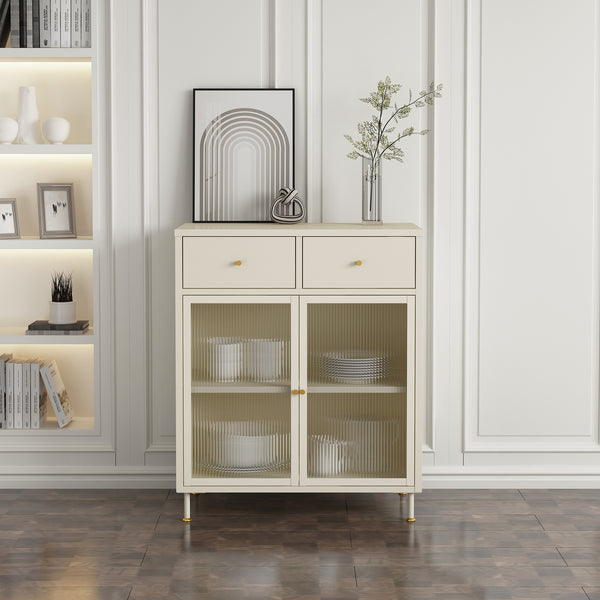 Vitrinskåp Lindau 97x80x40 cm stål creme [en.casa]