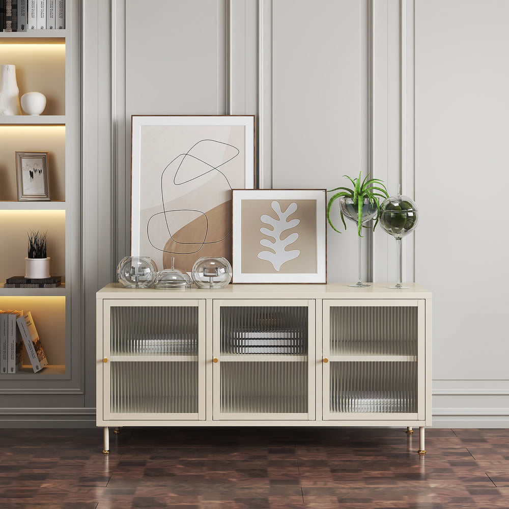 TV - Skåp Lindau Stål 120x40x59 cm Cremevit [en.casa] - premiumXL