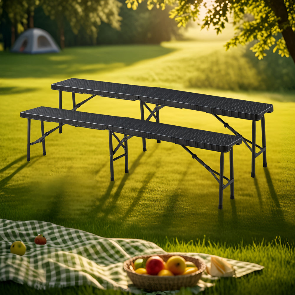 Fällbar bänk - Set Mark 2 - delar Rattanlook Svart [en.casa] - premiumXL