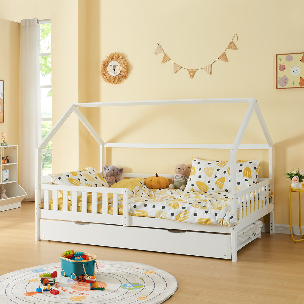 Utdragbar säng Ydre 197x94x22 cm Vit [en.casa] - premiumXL