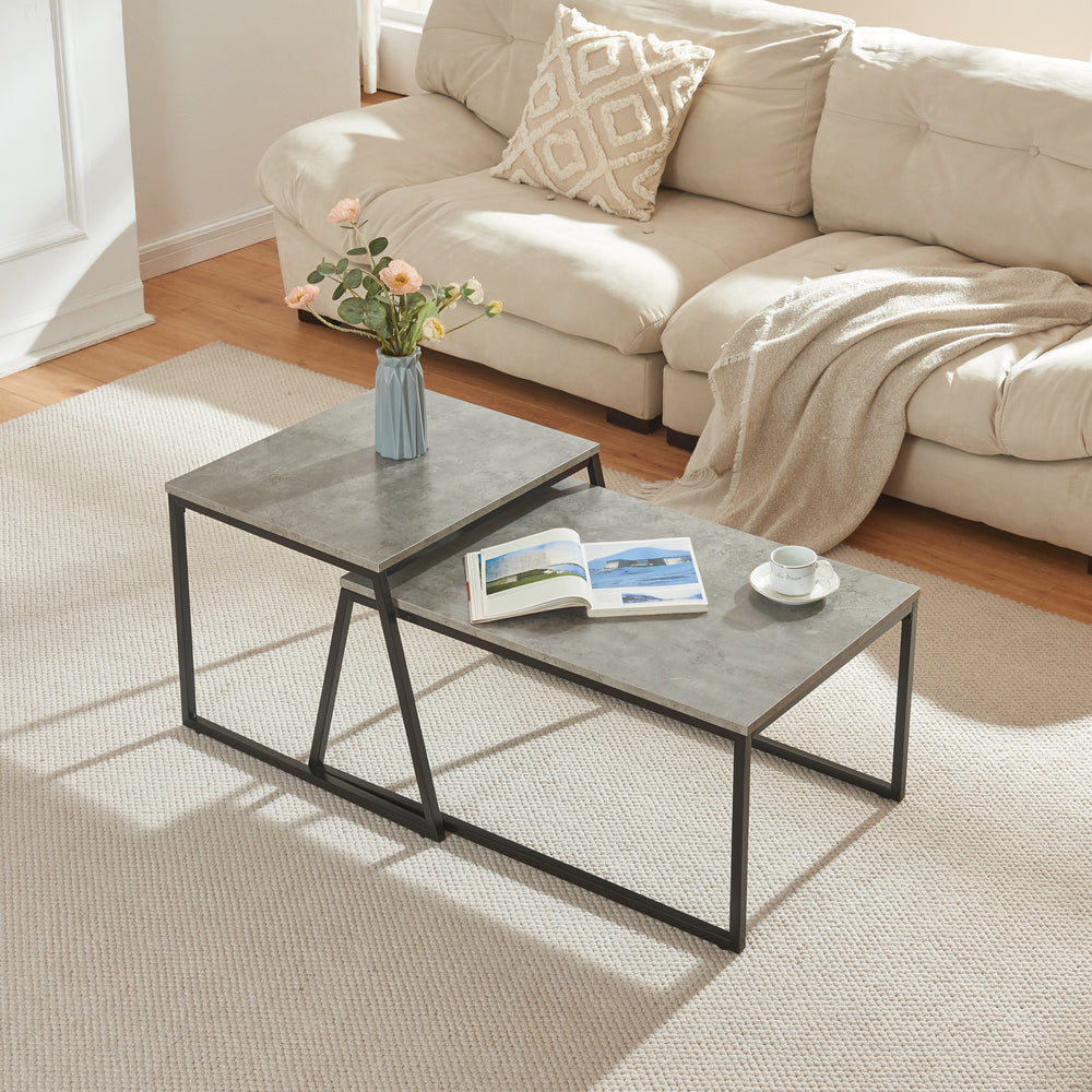 Sidobord Hyllestad 2-set Svart/Betonglook [en.casa] - premiumXL