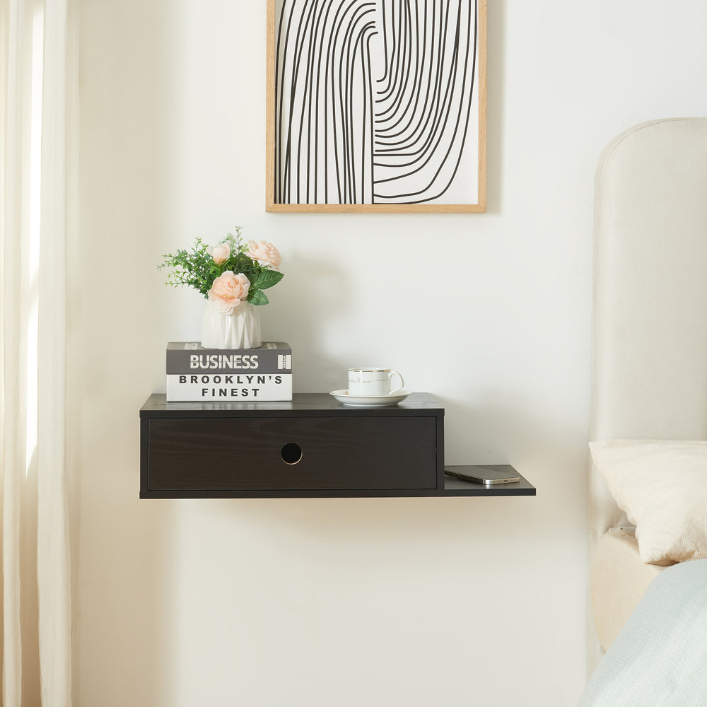 Vägghylla Stor med låda 65x30x15 cm Svart [en.casa] - premiumXL