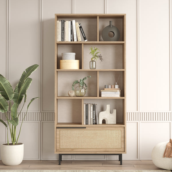 Bokhylla Kvænangen 176x84x30 cm Eklook/Rattanlook [en.casa]