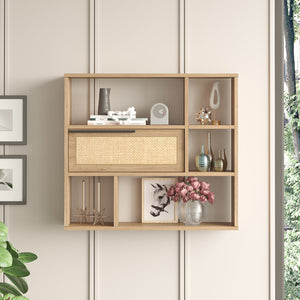 Vägghylla Kvænangen 90x22x81cm Ek/Rattanutseende [en.casa]