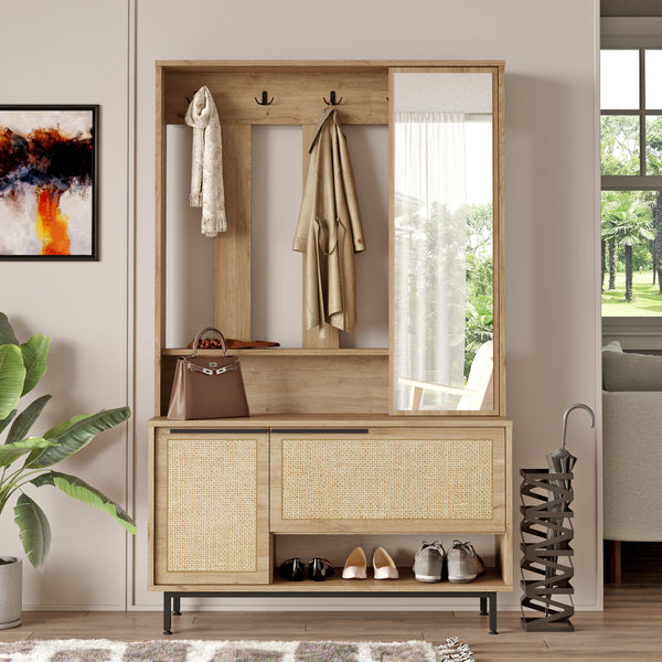 Kompaktgarderob Kvænangen 78x112x36 cm Ek/Rattanutseende [en.casa]