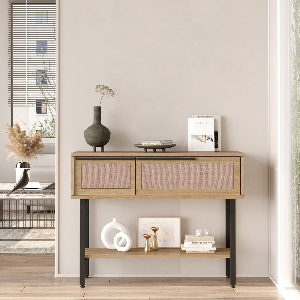 Konsolbord Kvænangen 100x30x76 cm ek/rottinglook [en.casa] - premiumXL