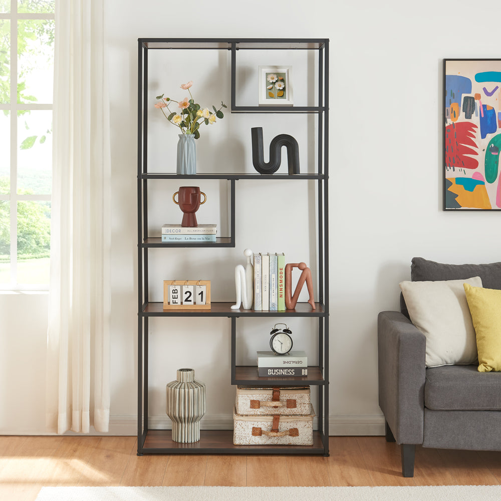 Bokhylla Østre 180x83x34 cm Svart/Valnötslook [en.casa] - premiumXL