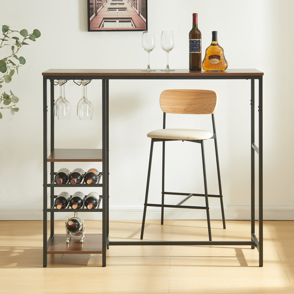 Barbord Stjørdal med flaskhylla Svart/Valnötslook [en.casa] - premiumXL