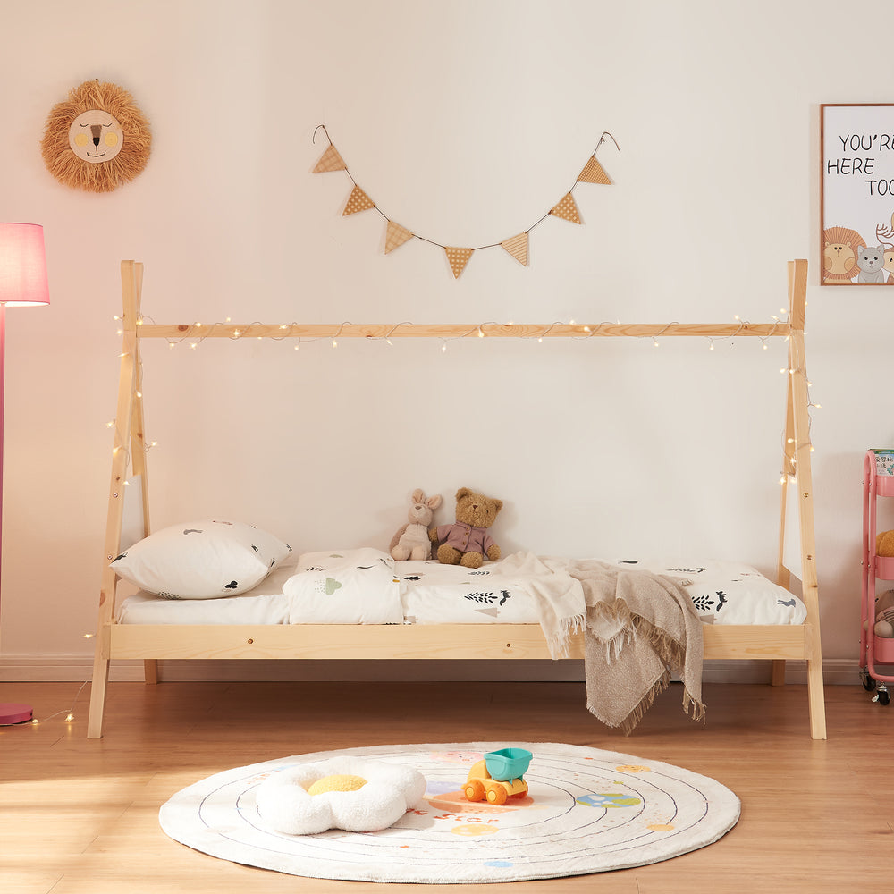 Tipi - säng Siikajoki med madrass 90x200cm furu natur [en.casa] - premiumXL
