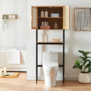Toalettsskåp Tervola 172x63x27 cm Svart/Bambu [en.casa]