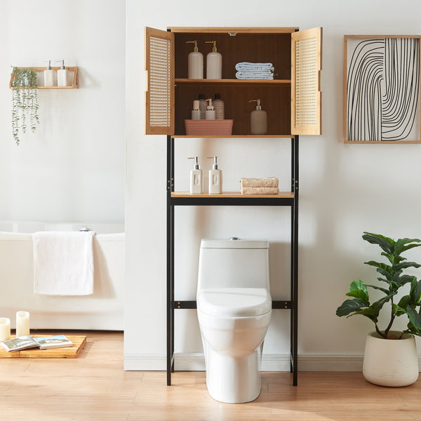 Toalettsskåp Tervola 172x63x27 cm Svart/Bambu [en.casa]