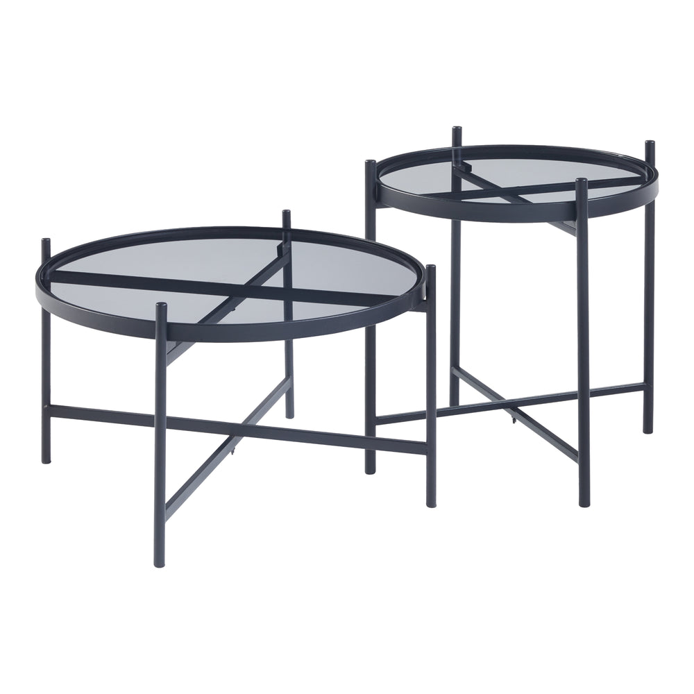Sats med soffbord Lier 2 - delad. Glasskiva Svart [en.casa] - premiumXL