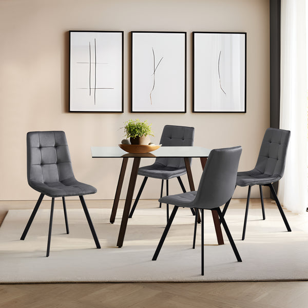 Stol Lexnitz set om 4 mörkgrå sammet 89x44x54 cm [en.casa] 