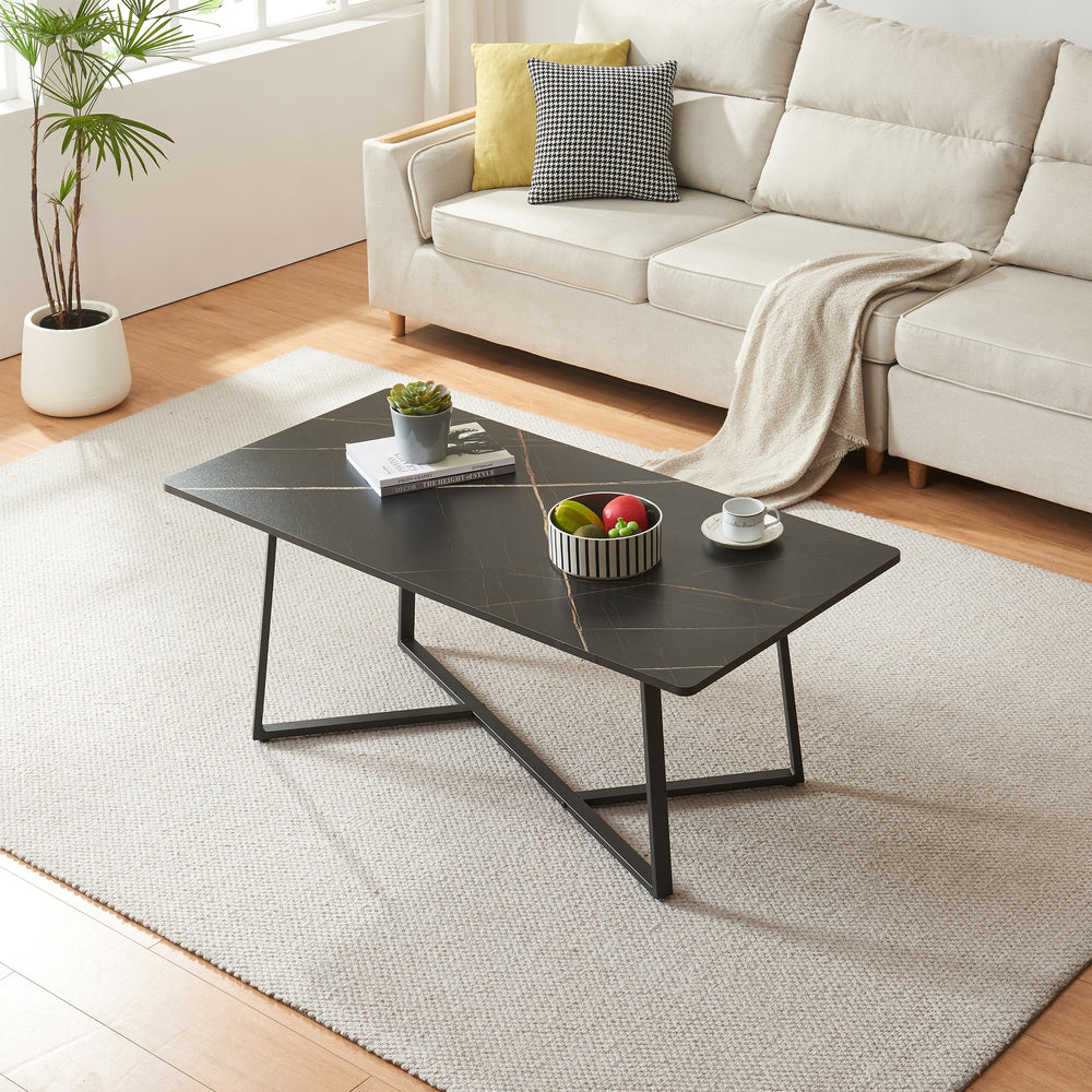 Soffbord Riskiften 120x60x48 cm marmorlook, svart [en.casa] - premiumXL