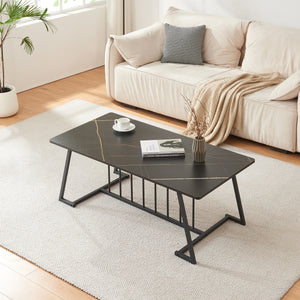 Soffbord Nospoo 120x60x46 cm Marmorutseende, svart [en.casa]