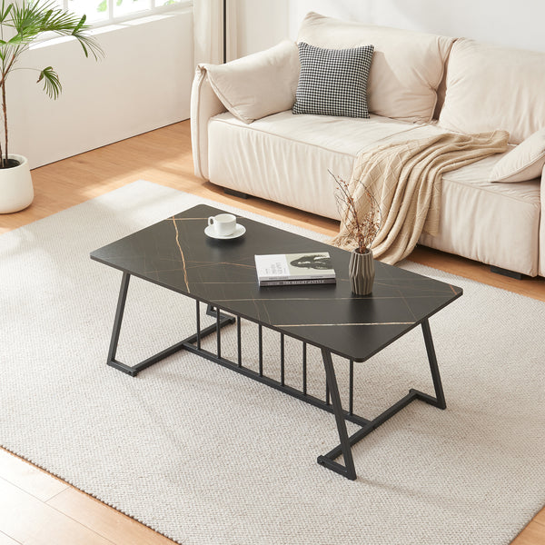 Soffbord Nospoo 120x60x46 cm Marmorutseende, svart [en.casa]