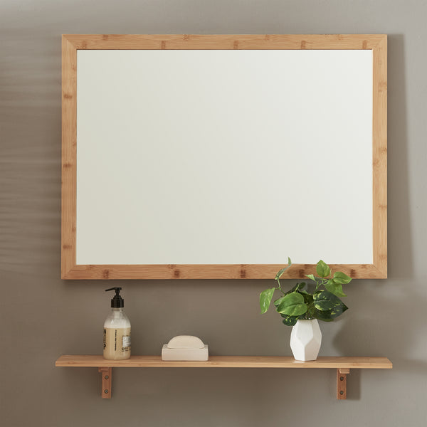 Väggspegel med hylla i set Boksereys bambu natur [en.casa]