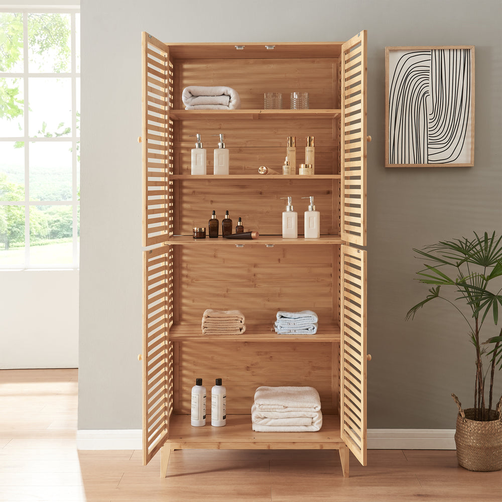 Badrumsskåp Raurgela 180x80x40 cm bambu [en.casa] - premiumXL