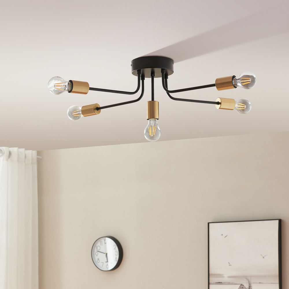 Taklampa Benfleet 5 x E27 Svart/Mässingsfärgad [lux.pro] - premiumXL