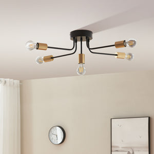 Taklampa Benfleet 5 x E27 Svart/Mässingsfärgad [lux.pro]