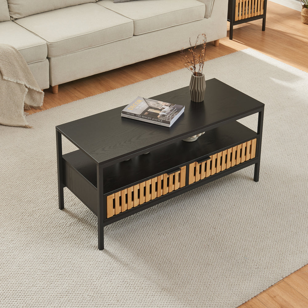 Soffbord Luniehti 100x40x48 cm Svart/Natur [en.casa] - premiumXL