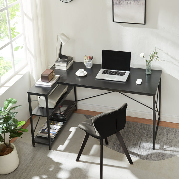 Skrivbord Raundsvalt med 1 hylla L-formad 137x88x75 cm Svart [en.casa]