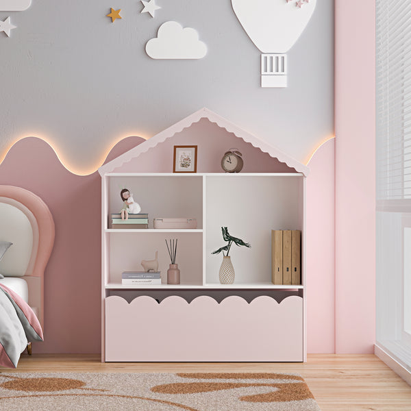 Barnhylla Vestnes 114x91x30 cm Cotton Candy/Vit [en.casa]